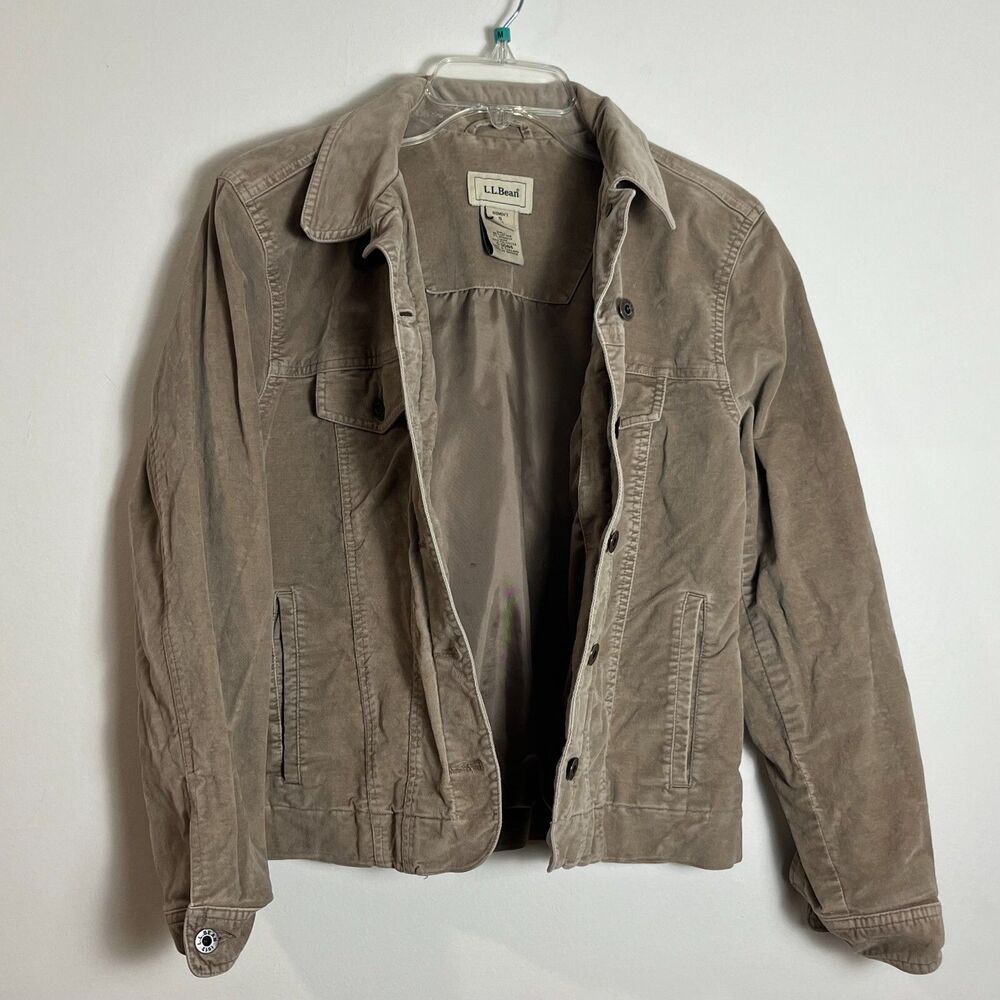 LL Bean Womens Small Corduroy Trucker Jacket Tan Taupe Cotton Blend Lined 0DDN4 - Picture 3 of 7